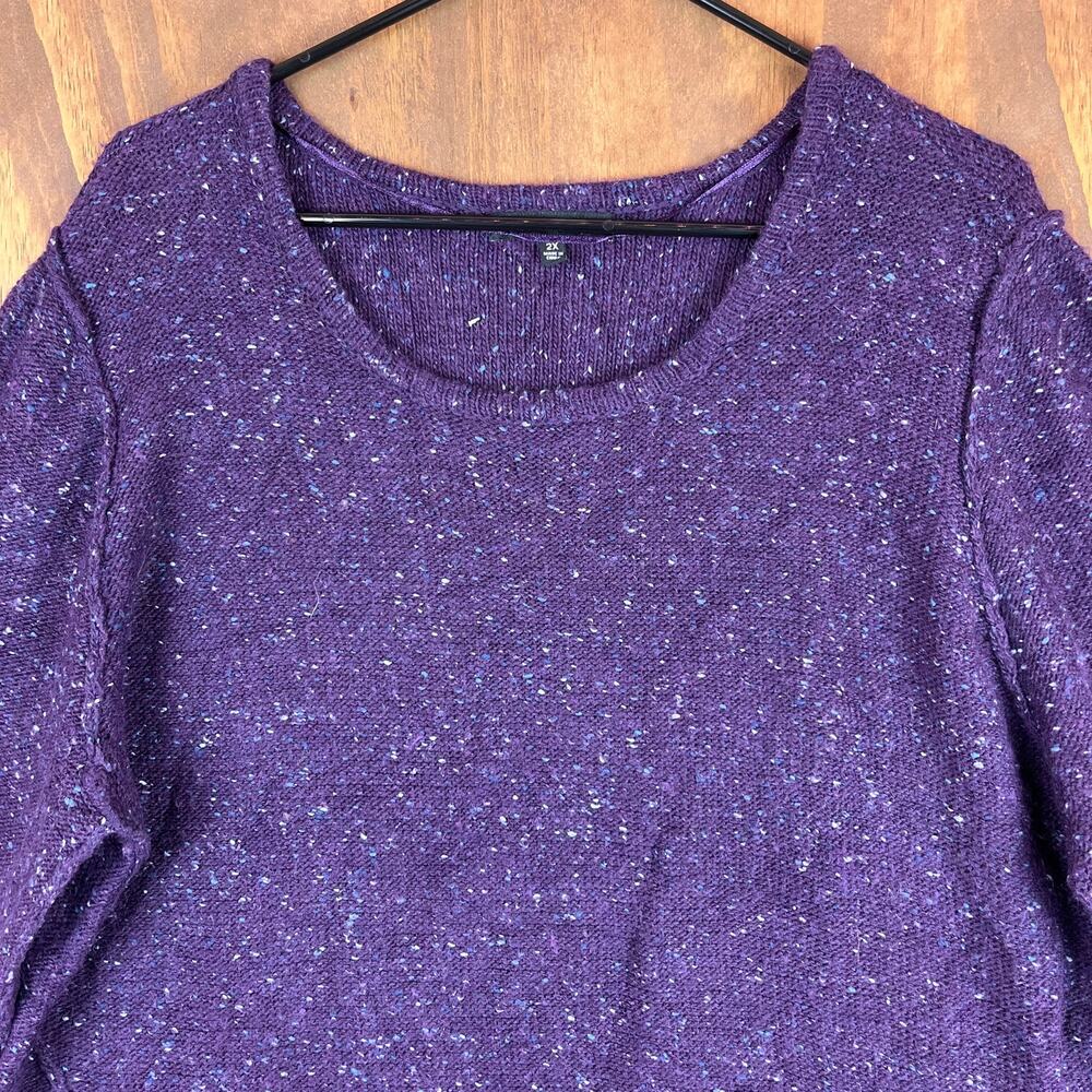 Relativity Womens Sweater Purple Blue Speckled Scoop Neck Wool Blend 2X - Picture 2 of 14
